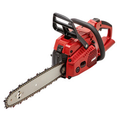 a red chainsaw, cutout PNG transparent background