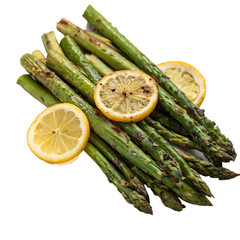 grilled sparragus with lemon, cutout PNG transparent background