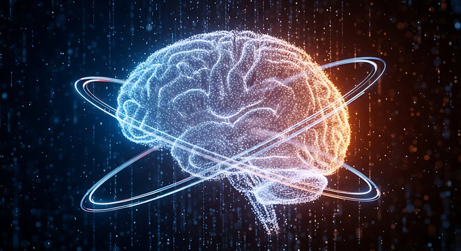 Explore artificial intelligence and modern technology with this stunning digital brain graphic, perfect for illustrating innovation, cognitive science, or future advancements in computing