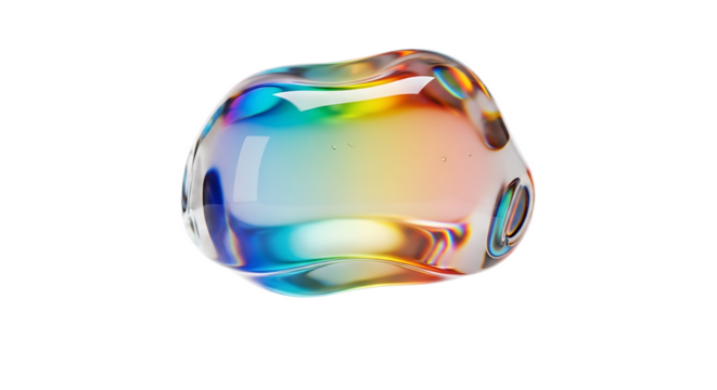 Iridescent blob with rainbow reflections isolated against a black background in a studio shot