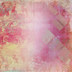 Elegant pink and gold vintage texture with ornate swirls and faded patterns. Perfect for Christmas designs, greeting cards, scrapbook pages, or romantic festive backgrounds.