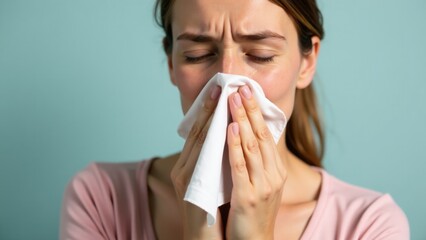 A person using a tissue to blow their nose