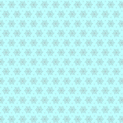 Seamless light blue pattern with intricate snowflake pinwheel motifs, perfect for winter backgrounds, holiday wrapping paper, and festive textile or graphic design.