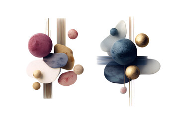 Abstract watercolor circles with textured patterns, isolated on transparent background