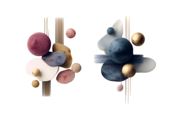 Abstract watercolor circles with textured patterns, isolated on transparent background