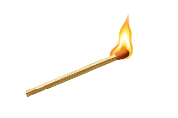 A lit matchstick with a small flame at the tip