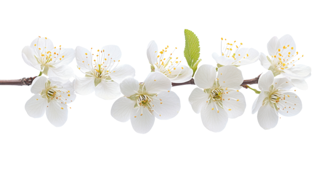 Beautiful white spring blossoms on branch showing tender petals and delicate floral beauty symbolizing purity and natural elegance on white background