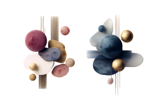 Abstract watercolor circles with textured patterns, isolated on transparent background