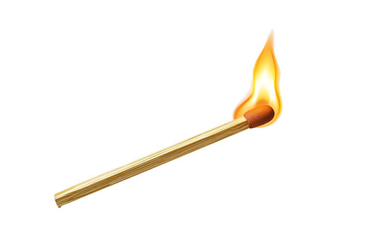 A lit matchstick with a small flame at the tip
