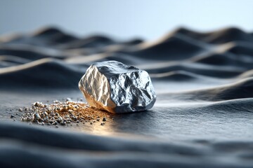 Exploring silver chunk with holographic ai data closeup view abstract environment technology concept