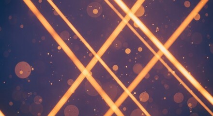 Golden energy lines in a dynamic crisscross pattern. Abstract technology backdrop with glowing bokeh and particles. Futuristic science and data visualization for modern design