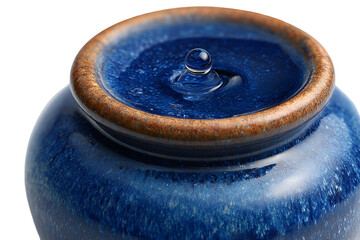 A clay pot filled with a vibrant blue liquid