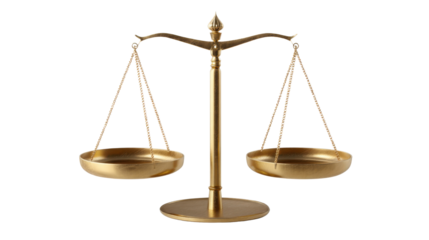 Elegant golden balance scale symbolizing fairness justice equality and legal decision weighing truth and responsibility for law concept on white background
