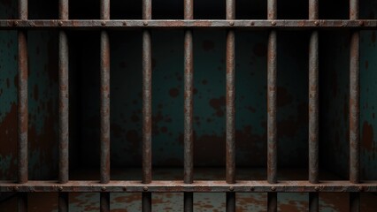 Jail cell with rusty metal bars, perfect for law enforcement or crime scene images