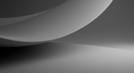 Abstract smooth minimalist gray curving backdrop emphasizing empty space and flowing architectural design ,perspective ,space ,continuous