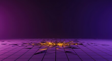 Dynamic visual representation of positional change, using geometric patterns stretched and fractured across a conceptual plane ,disruption ,spatial ,digital