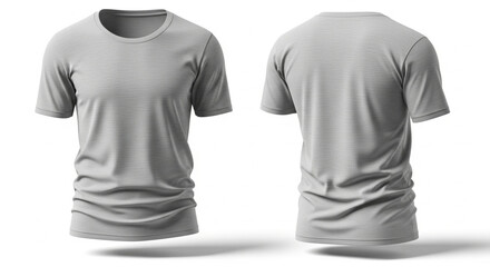 Front and back view of a plain light grey short-sleeved t-shirt on a white background, perfect for custom designs.