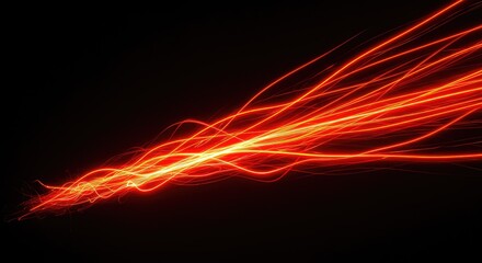 Abstract visualization of raw, surging energy, using vibrant red and orange light trails against a black background. Represents power and high focus ,vibrant ,neon ,pattern