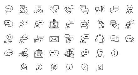 Collection of communication and support icons isolated on transparent background