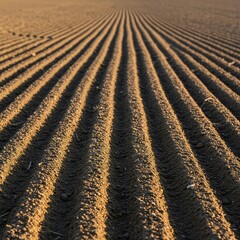 Extreme close-up of fine, smooth soil texture in an empty agricultural field, resembling a blank canvas ready for planting or development ,design ,ground ,agriculture
