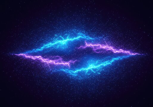 Deep blue and violet cosmic matrix of fluctuating energy waves. Abstract illustration of unknown subatomic particles radiating a vibrant, ethereal glow ,background ,physics ,atmospheric