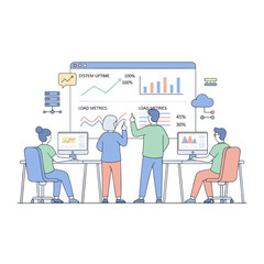 Business Team Analyzing Digital Dashboard Showing Growth Charts and User Activity Data with Graphs and Statistics on a Computer Screen