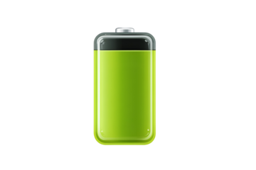 A battery featuring a prominent lightning bolt symbol, isolated on transparent background