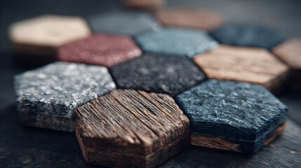 Colorful Hexagonal Stone Tiles A Textured Mosaic.