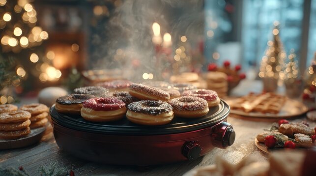 A festive donut maker with a Christmas theme,