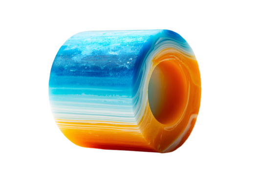 A ring featuring a vibrant blue and orange design, isolated on transparent background