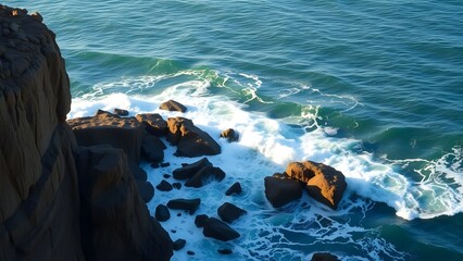 Coastal Scenery Rugged Cliffs and Crashing Waves Under the Sunlight