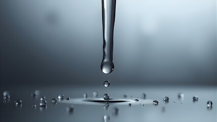 Close-up of a water droplet falling and creating ripples on a reflective surface