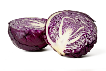 High-resolution photograph of fresh purple cabbage isolate on white, taken with a high-resolution 45MP camera