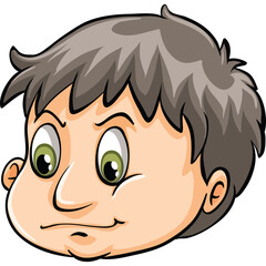 Cartoon boy with messy brown hair green eyes and a neutral expression on a transparent background