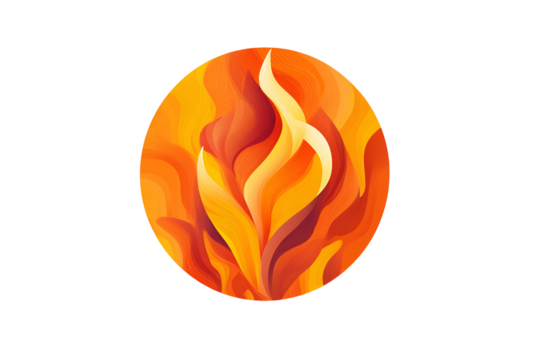 A circular flame is depicted, isolated on transparent background