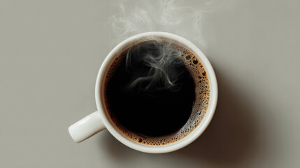 steaming cup of black coffee in a minimalist white mug