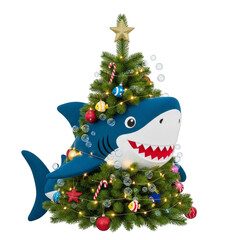 Shark Christmas Tree Decoration isolated on a transparent background