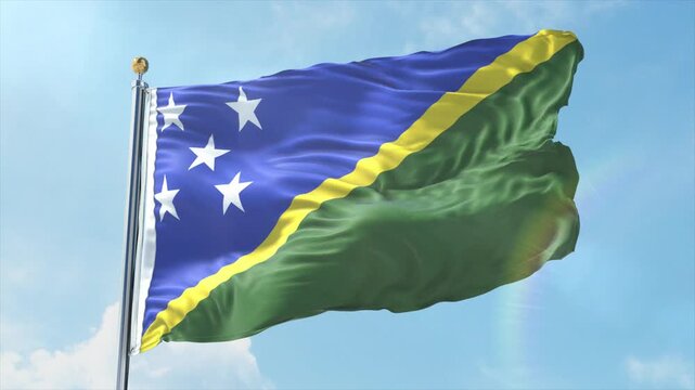 4K Solomon Islands flag waving in the wind - realistic Solomon Islands flag animation in high resolution, perfect for Solomon Islands national day, independence, travel and patriotic video projects