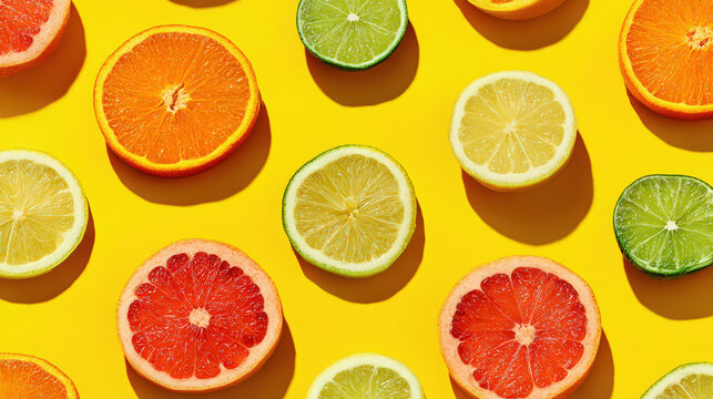 vibrant citrus fruit slices pattern flat lay