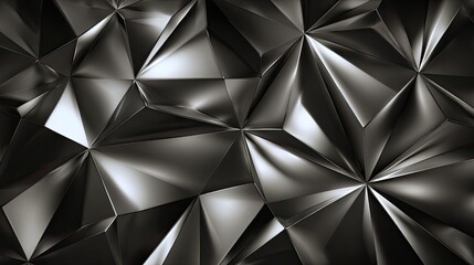 Abstract black geometric pattern with sharp triangular facets and reflective surfaces creating a modern artistic texture