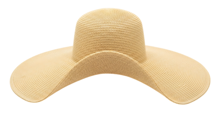 Widebrimmed natural straw sun hat isolated on transparent background