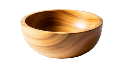 Wooden bowl with natural grain, isolated on transparent background