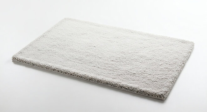 Close up of a light gray rectangular bath mat on a white background