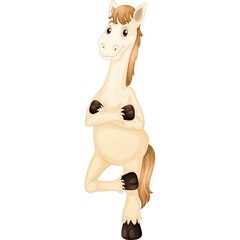 Cartoon Horse Standing On One Leg With Arms Crossed On Transparent Background