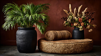 Elegant Interior Decor with Plants and Natural Textures.