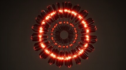 Abstract circular light design with glowing red elements for modern decor and artistic representation