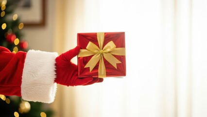 Santa Claus holding a Christmas gift