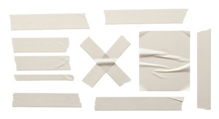 Fototapeta premium Collection of beige masking tape pieces isolated on transparent background