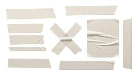 Collection of beige masking tape pieces isolated on transparent background
