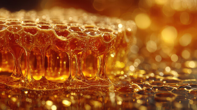 close-up honeycomb dripping with honey - Powered by Adobe